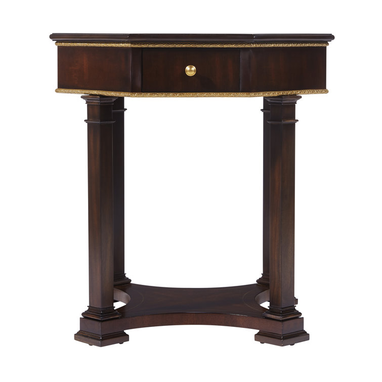 Cambridge Caramel Round Wood End Table with Brass Inlay
