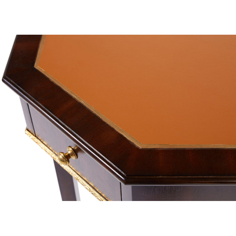 Cambridge Caramel Round Wood End Table with Brass Inlay