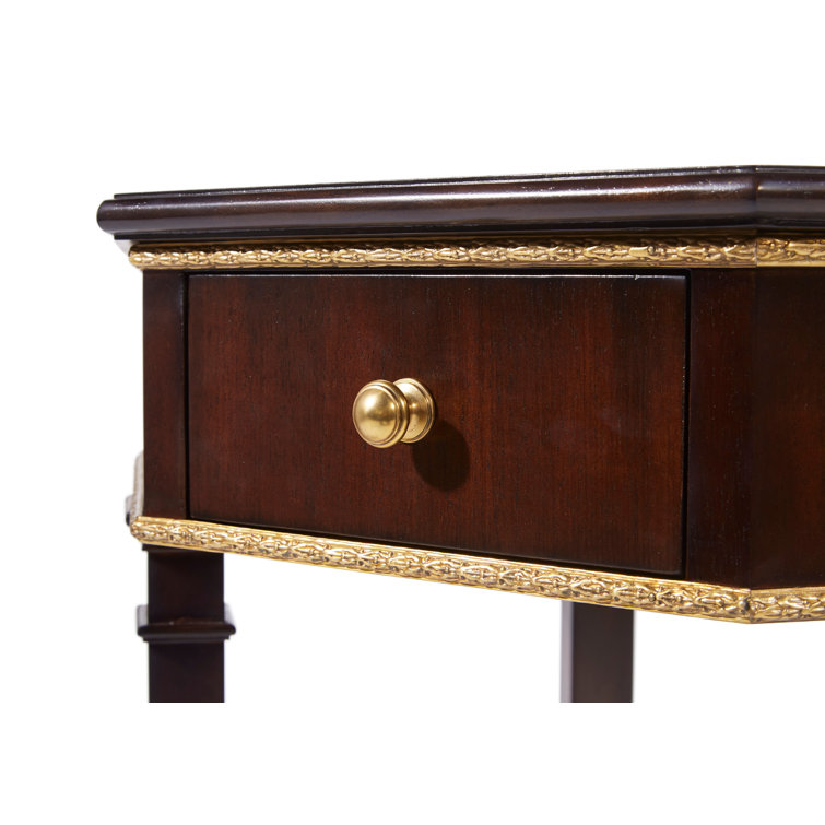 Cambridge Caramel Round Wood End Table with Brass Inlay