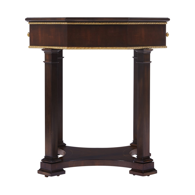 Cambridge Caramel Round Wood End Table with Brass Inlay