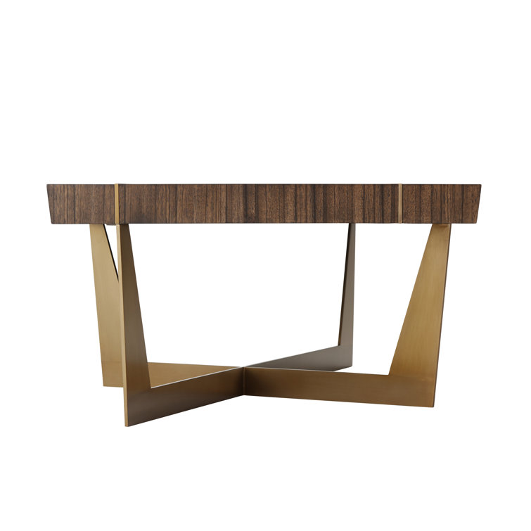 Calais Hazelnut Wood Rectangular Coffee Table with Brass Inlay