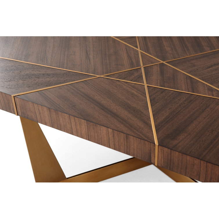 Calais Hazelnut Wood Rectangular Coffee Table with Brass Inlay