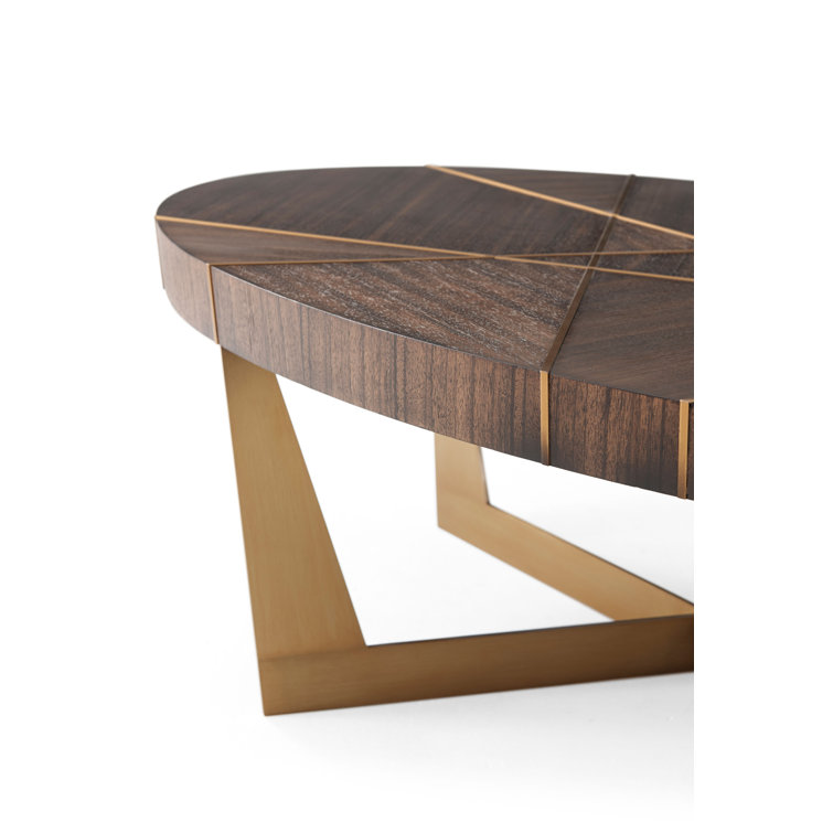 Calais Hazelnut Oval Wood Coffee Table with Brushed Brass Base