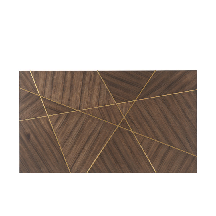 Calais Hazelnut Wood Rectangular Coffee Table with Brass Inlay