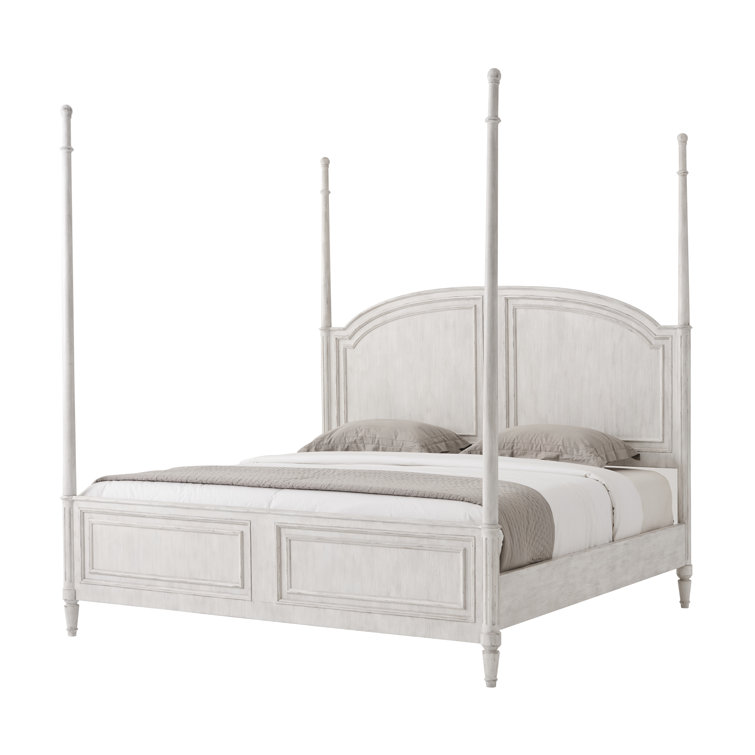 King-Sized Poster Bed with Wood Frame and Headboard