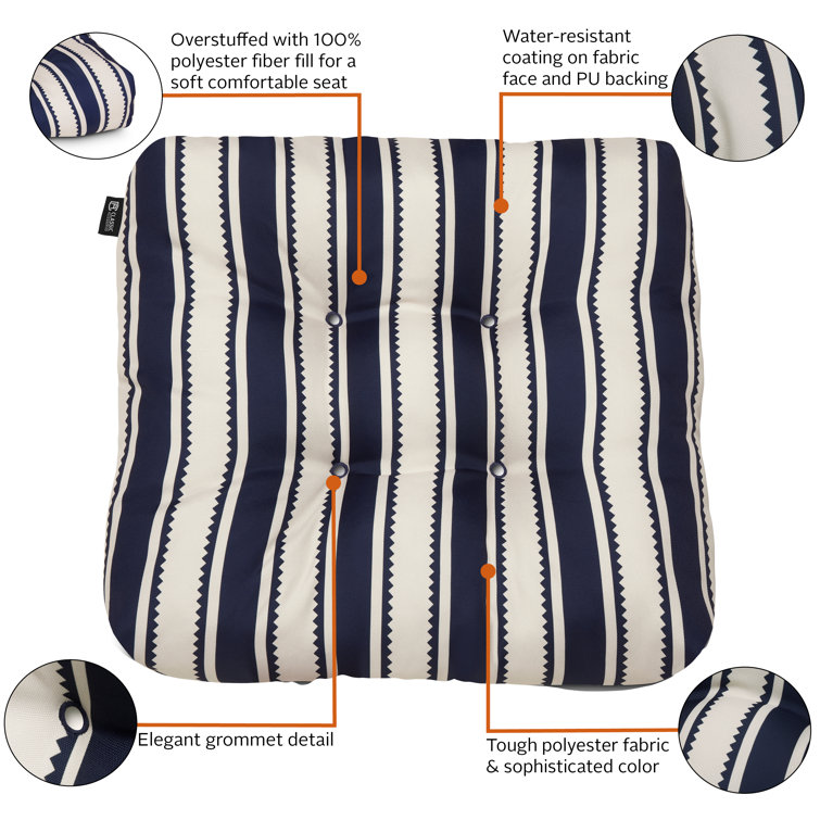 Classic Navy Sedona Stripe 19" Square Patio Seat Cushion