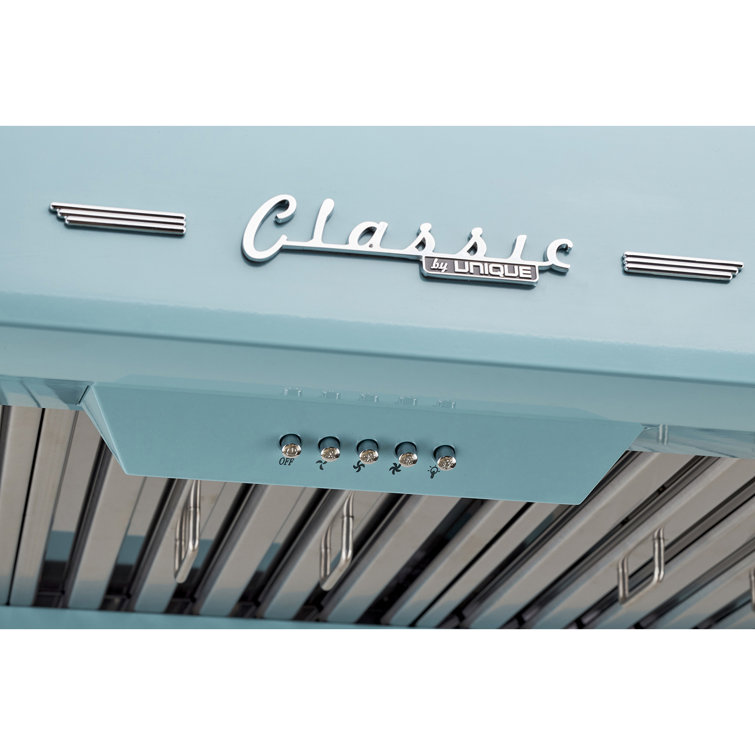 Classic Retro 30" Ocean Mist Turquoise Stainless Steel Under Cabinet Range Hood