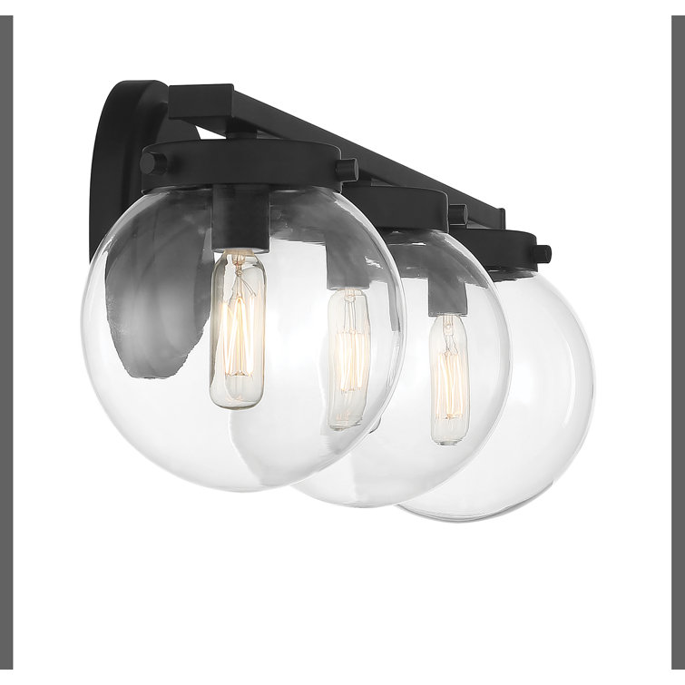 Matte Black Steel 3-Light Vanity with Clear Glass Shades
