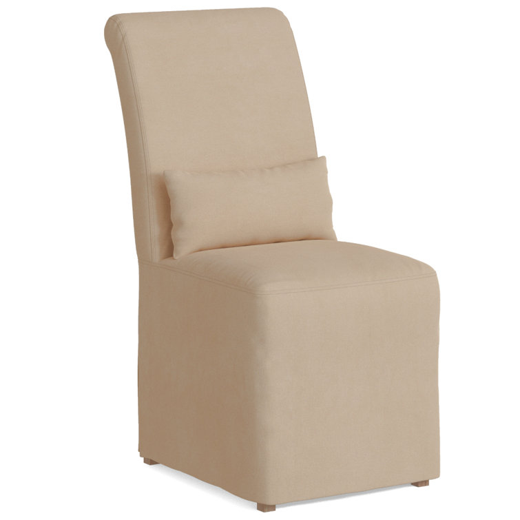 Tan Upholstered Parsons Side Chair with Wood Legs