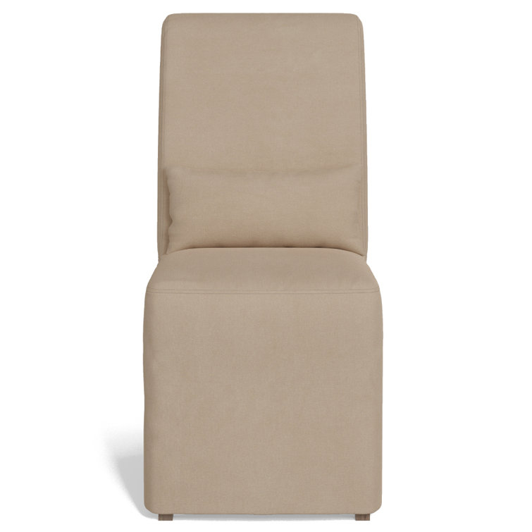 Tan Upholstered Parsons Side Chair with Wood Legs