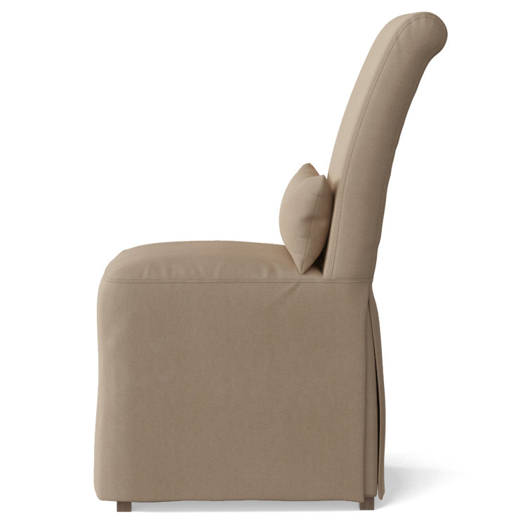 Tan Upholstered Parsons Side Chair with Wood Legs