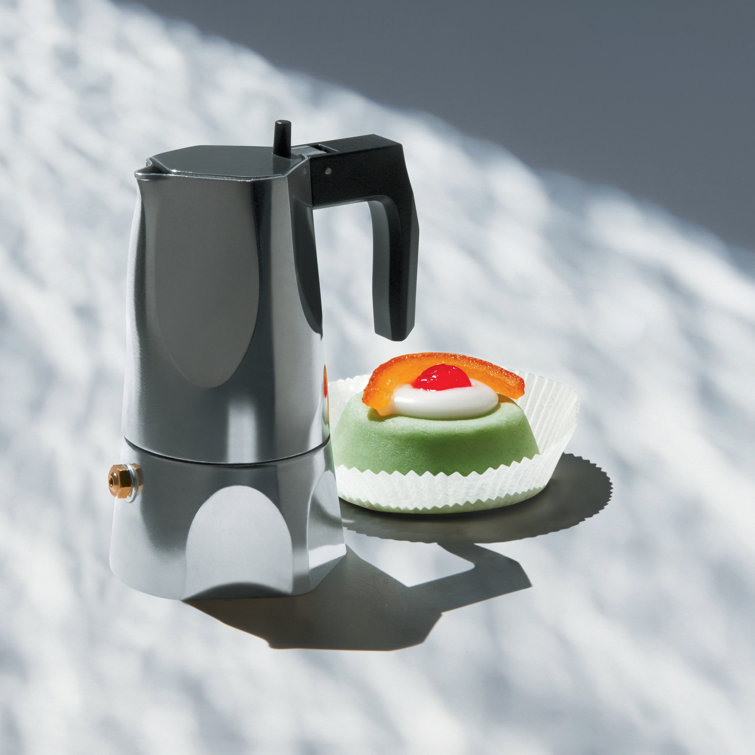 Alessi 6 Cup Black and Silver Aluminum Espresso Maker