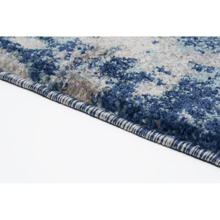 Abstract Blue Hues 4'x5' Synthetic Easy-Care Area Rug