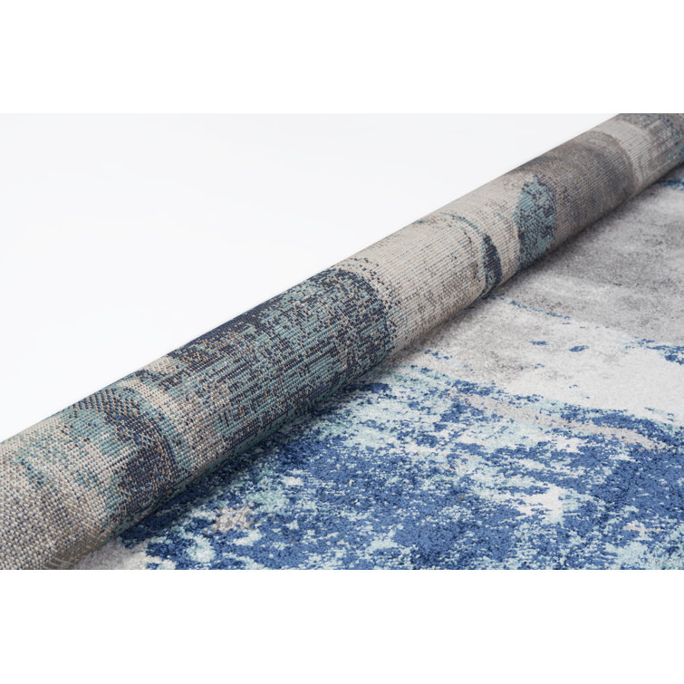 Abstract Blue Hues 4'x5' Synthetic Easy-Care Area Rug