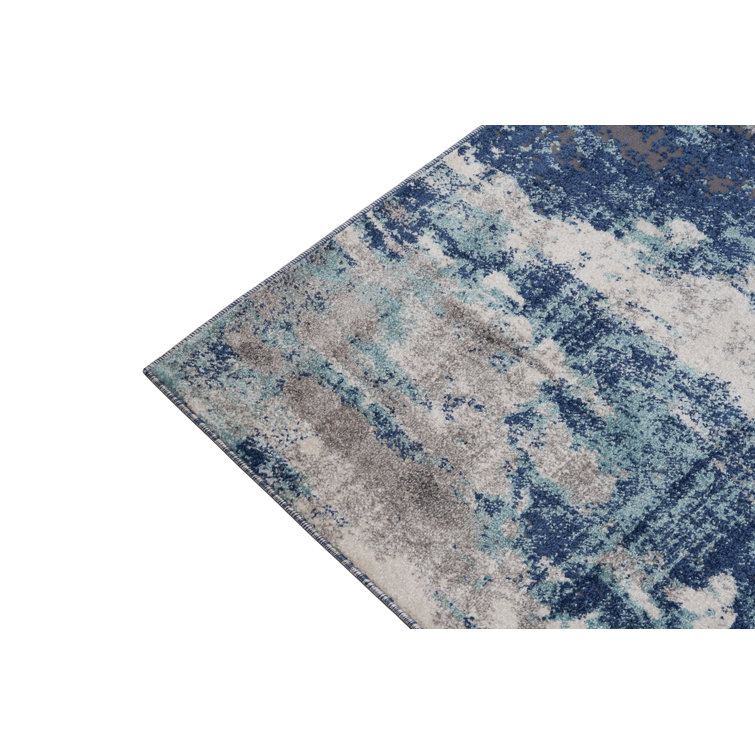 Abstract Blue Hues 4'x5' Synthetic Easy-Care Area Rug