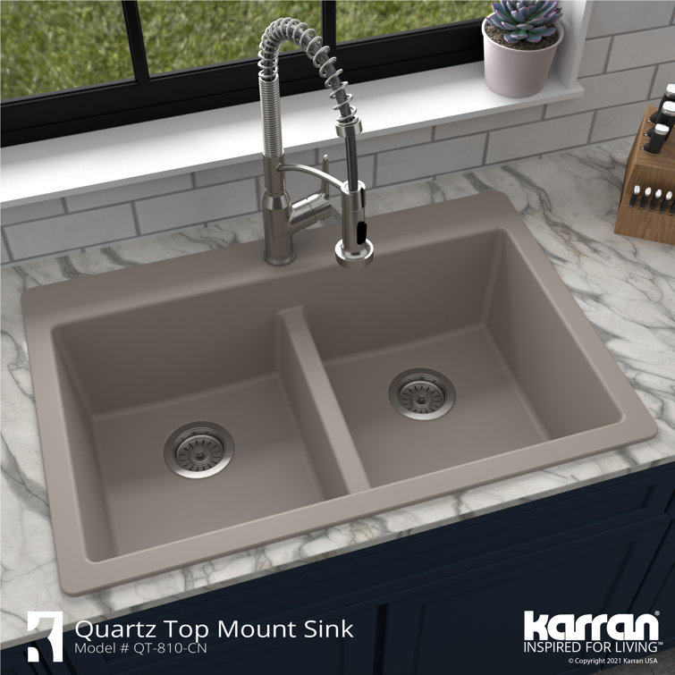 Concrete Quartz 33'' Double Bowl Farmhouse Kitchen Sink