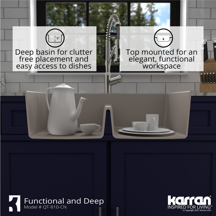 Concrete Quartz 33'' Double Bowl Farmhouse Kitchen Sink