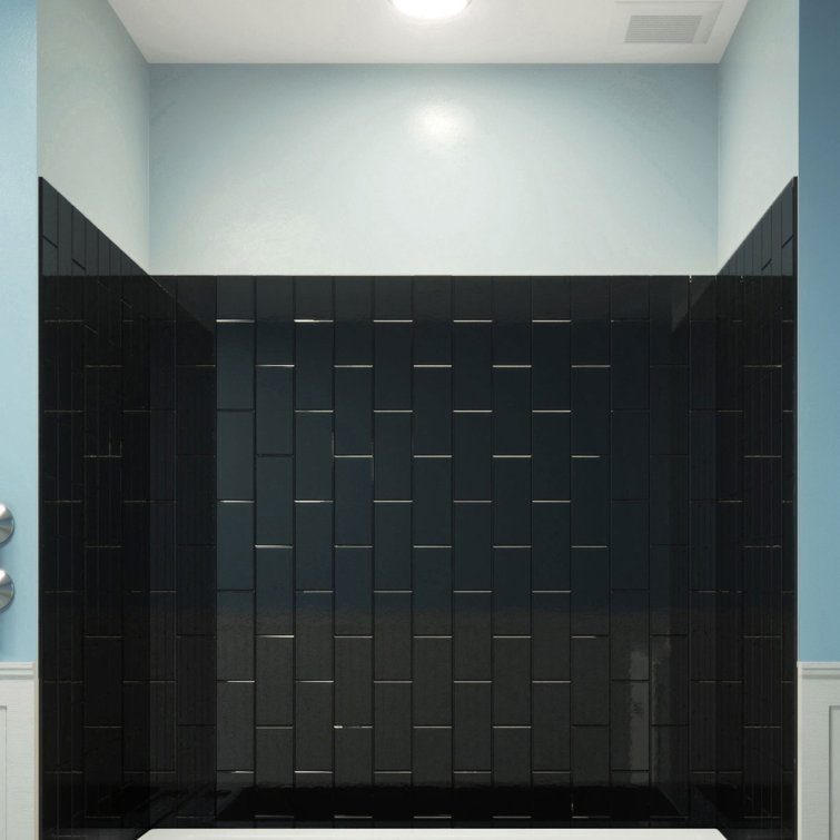 QWALL-VS Black Acrylic Alcove Shower Kit