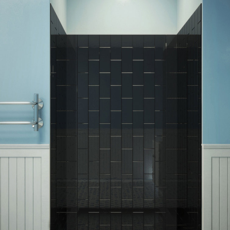 QWALL-VS Black Acrylic Alcove Shower Kit