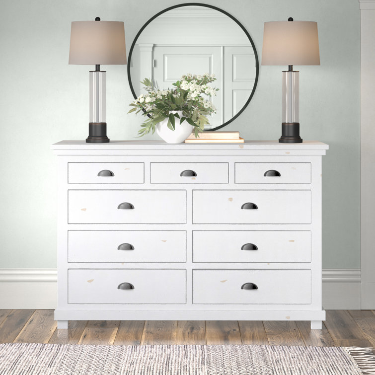 Wolferstorn Vintage 9-Drawer Solid Pine 64" Dresser with Gunmetal Pulls