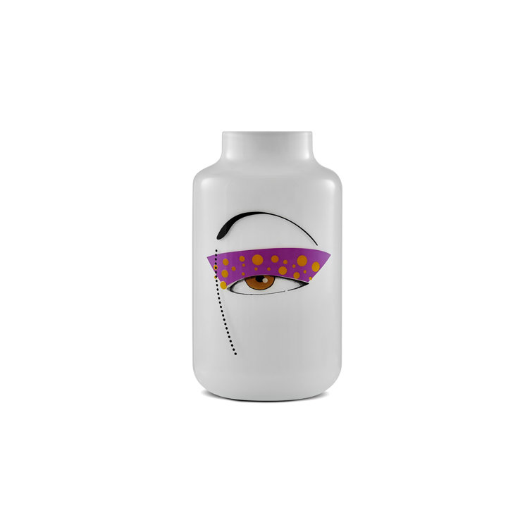 Nude Glass Cylinder Crystal Vase with Artful Face Print