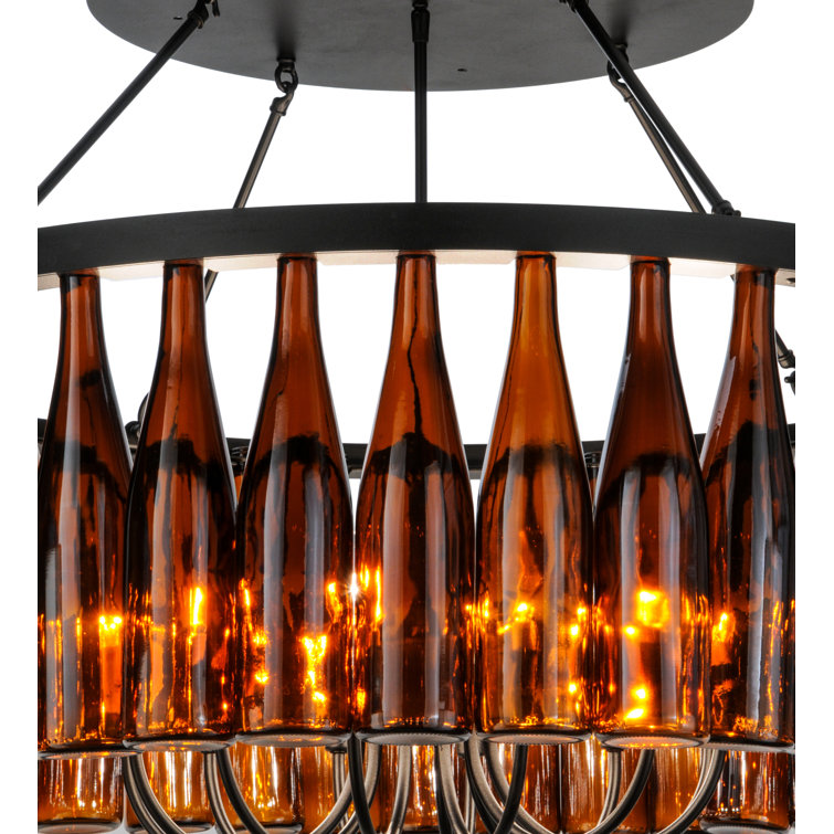 Black Glass Drum Chandelier with Wine Bottles