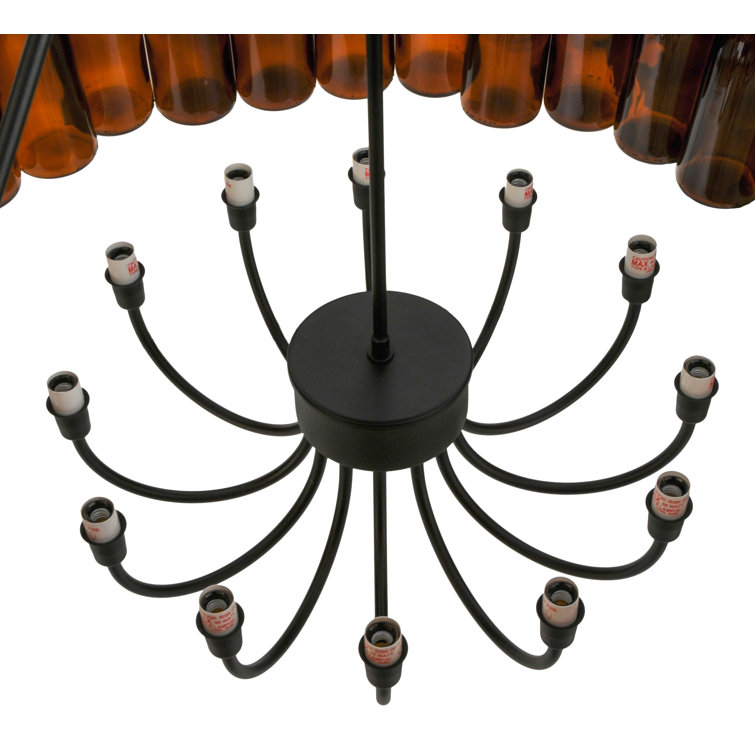 Black Glass Drum Chandelier with Wine Bottles