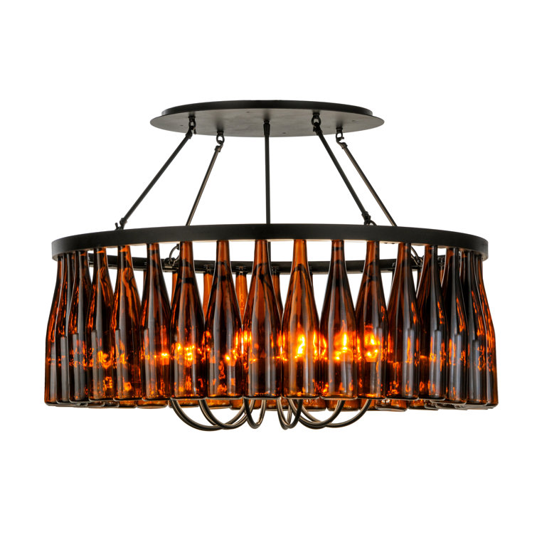 Black Glass Drum Chandelier with Wine Bottles