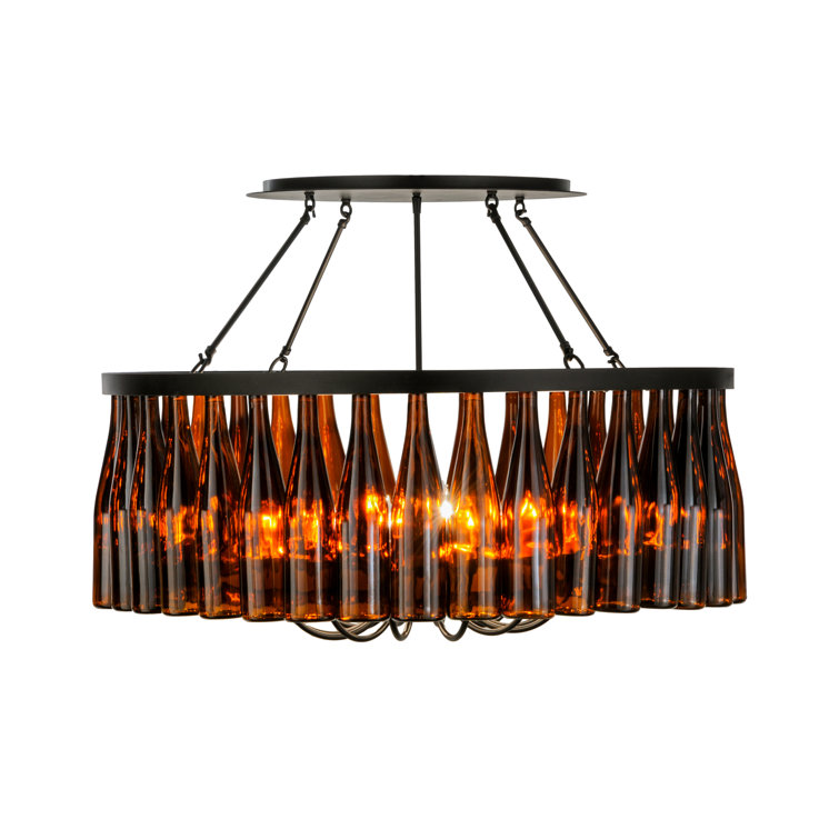 Black Glass Drum Chandelier with Wine Bottles