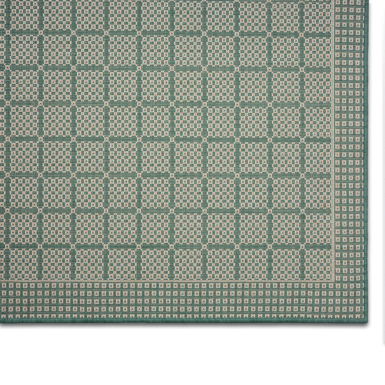 Green and Beige Geometric Indoor/Outdoor Area Rug