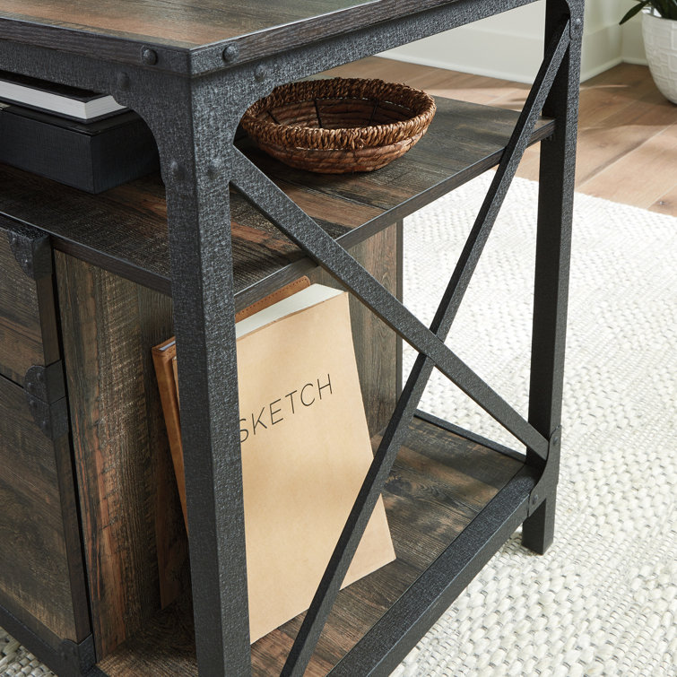 Brown Wood Computer Desk with Drawer and Filing Cabinet