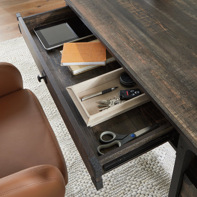 Brown Wood Computer Desk with Drawer and Filing Cabinet