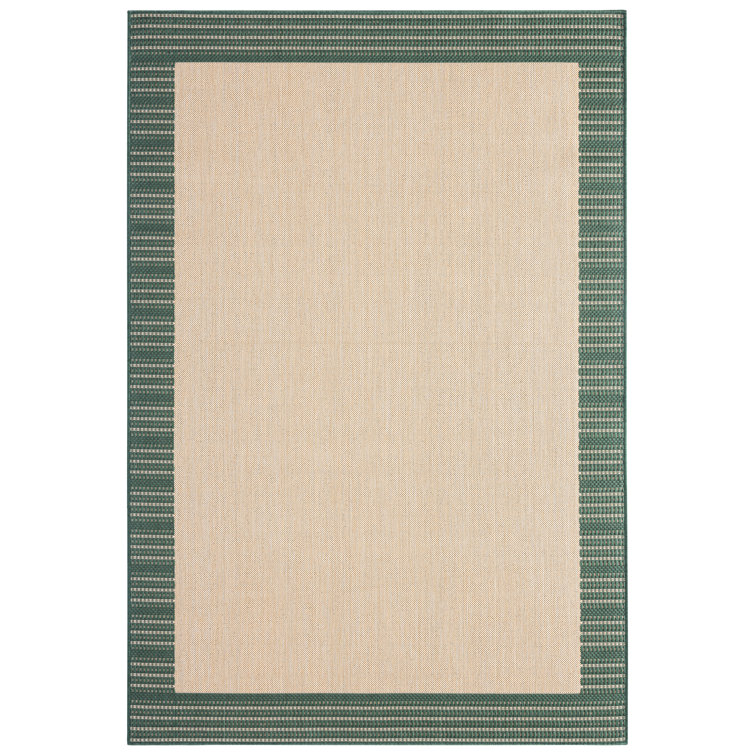Elegant Beige/Green Synthetic Indoor/Outdoor Easy-Care Rug, 7'9" x 10'2"