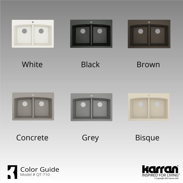 Gray Quartz 33'' Double Bowl Farmhouse Kitchen Sink Kit