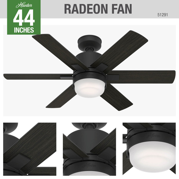 Radeon 44" Matte Black Smart Ceiling Fan with LED Light and Remote