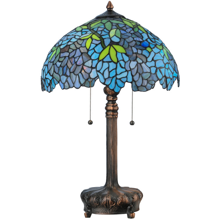 Mahogany Bronze 25" Wisteria Stained Glass 2-Light Table Lamp