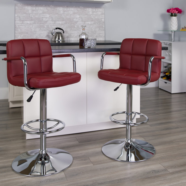 Burgundy Adjustable Swivel Bar Stool with Chrome Base