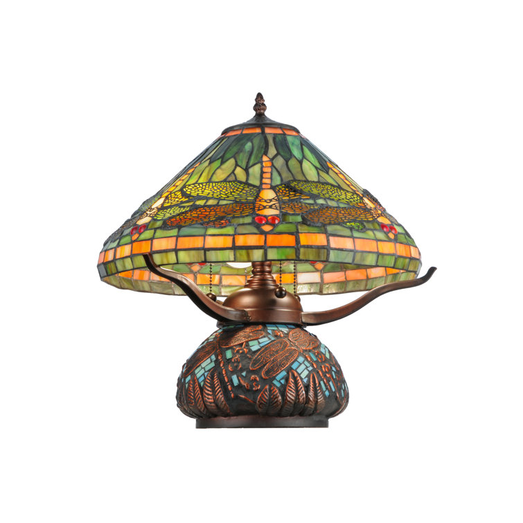 Green Tiffany Stained Glass Dragonfly Table Lamp
