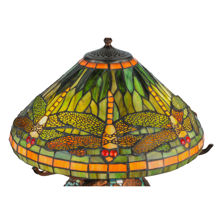 Green Tiffany Stained Glass Dragonfly Table Lamp