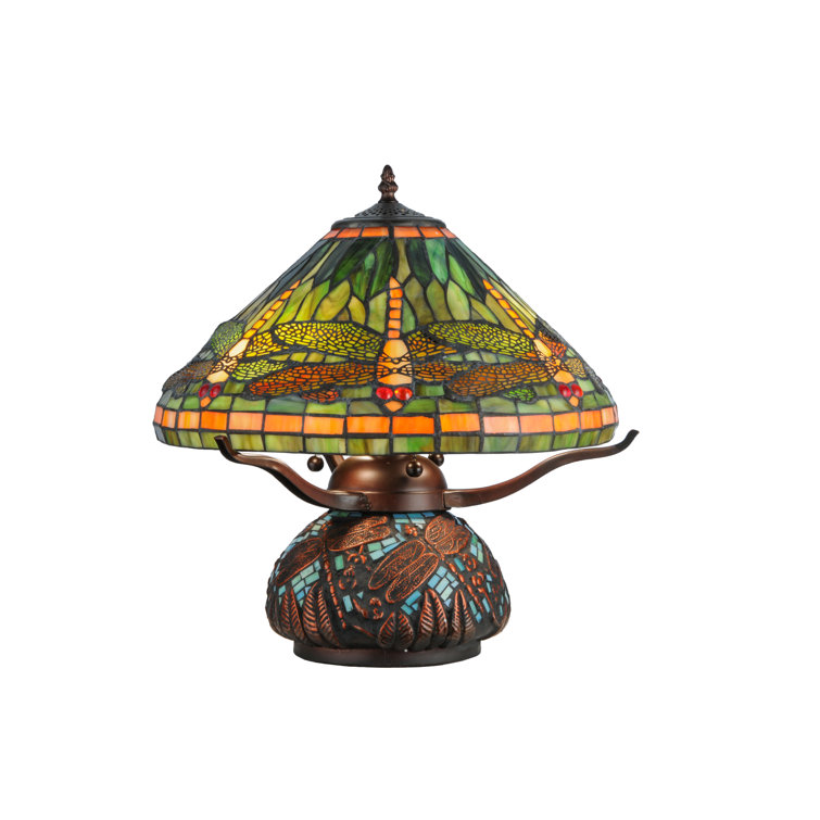 Green Tiffany Stained Glass Dragonfly Table Lamp