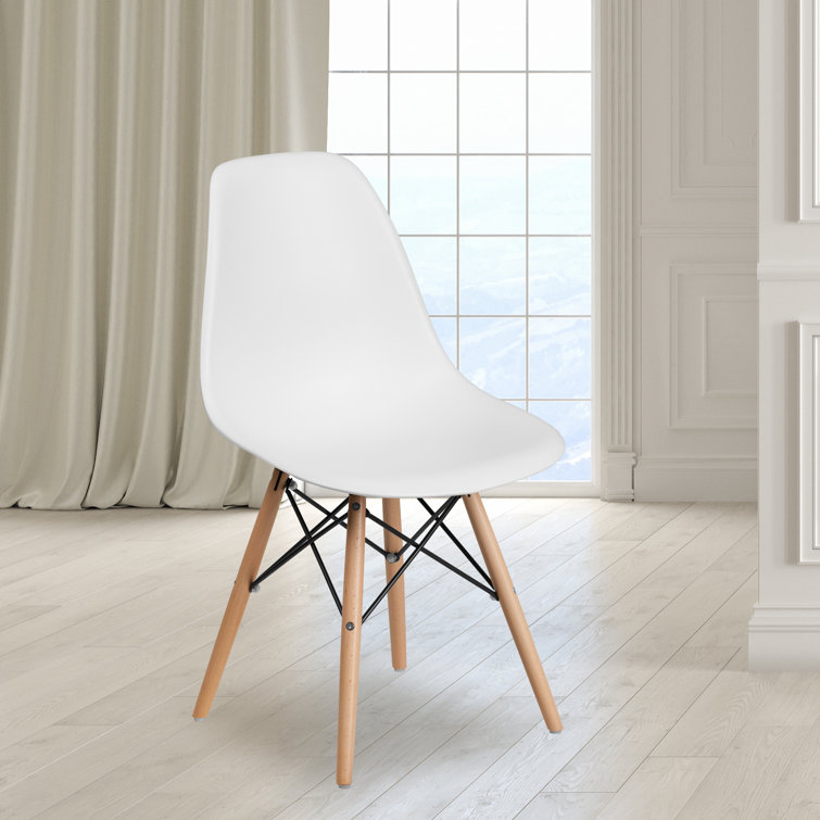 Elon Series 2-Pack White Plastic Side Chair with Wooden Legs