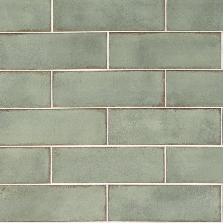 Santa Fe Green Handcrafted 4" x 12" Ceramic Subway Wall Tile