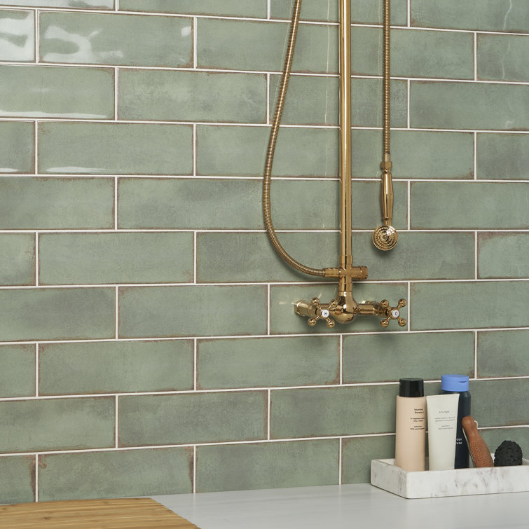 Santa Fe Green Handcrafted 4" x 12" Ceramic Subway Wall Tile
