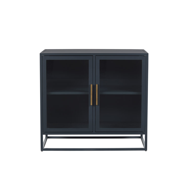 Santorini Deep Blue Metal Kitchen Cabinet with Glass Doors