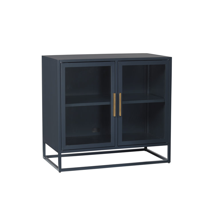 Santorini Deep Blue Metal Kitchen Cabinet with Glass Doors