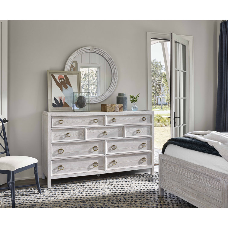 White Round Wood Wall Mirror with Distressed Finish
