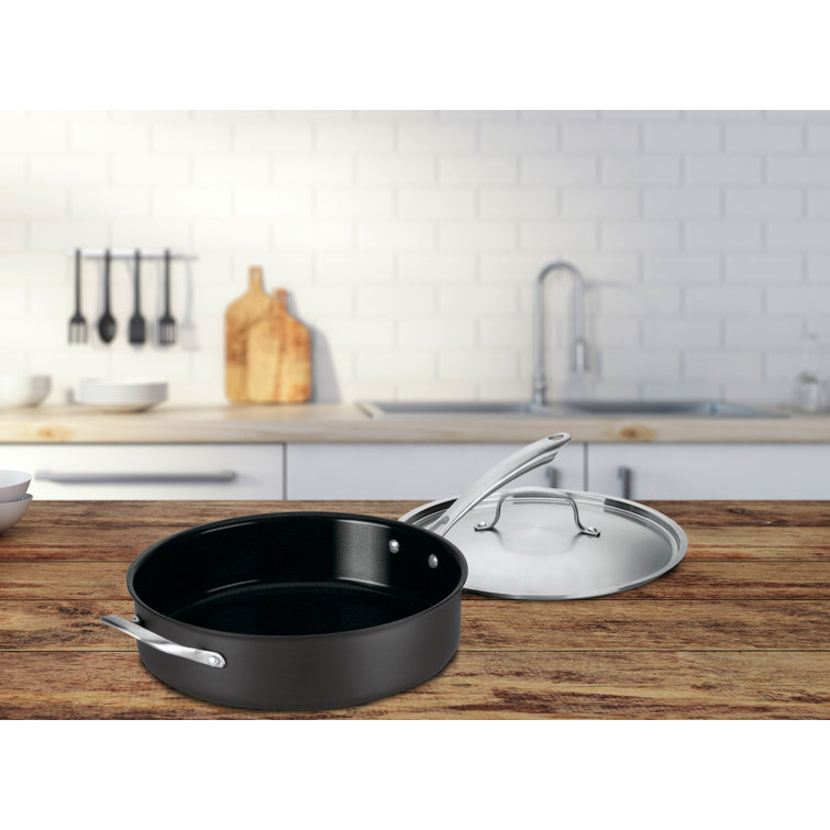 Black Non-Stick Aluminum 5.5-Quart Saute Pan with Stainless Steel Handle