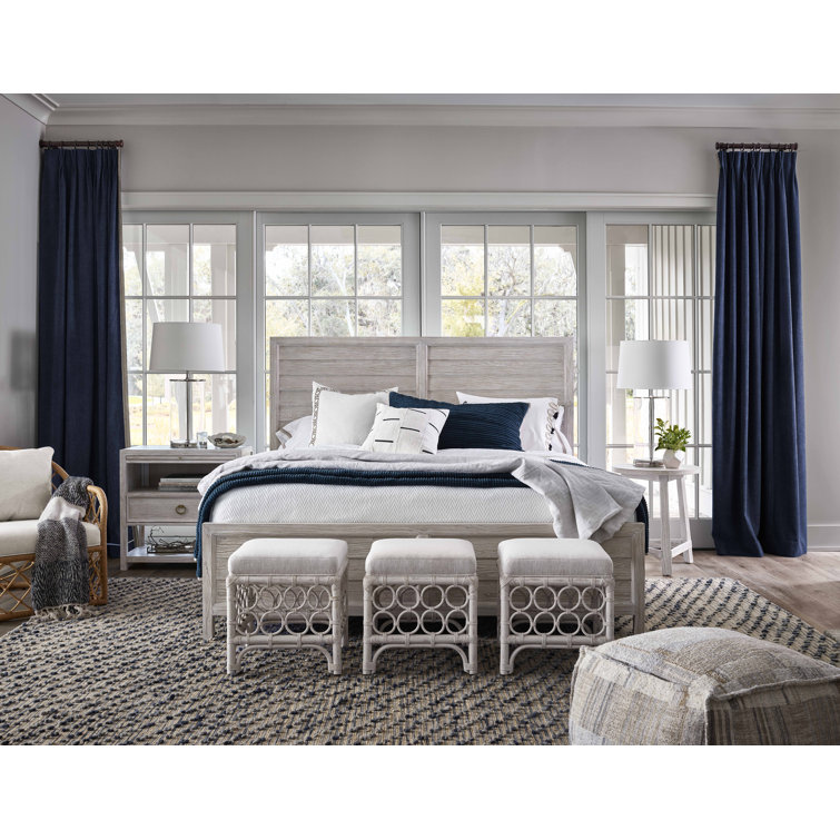 King Beige Coastal Wood Panel Bed with Slats