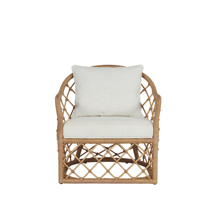 Natural Rattan Coastal Accent Chair with Cream Cushion