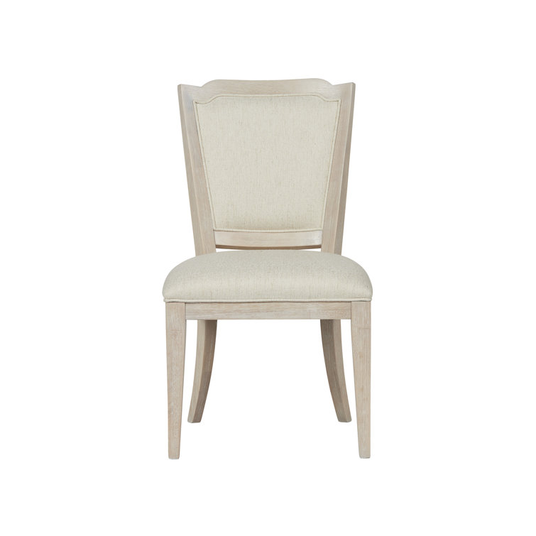 Cream Upholstered Wood Side Chair with Sea Oat Finish